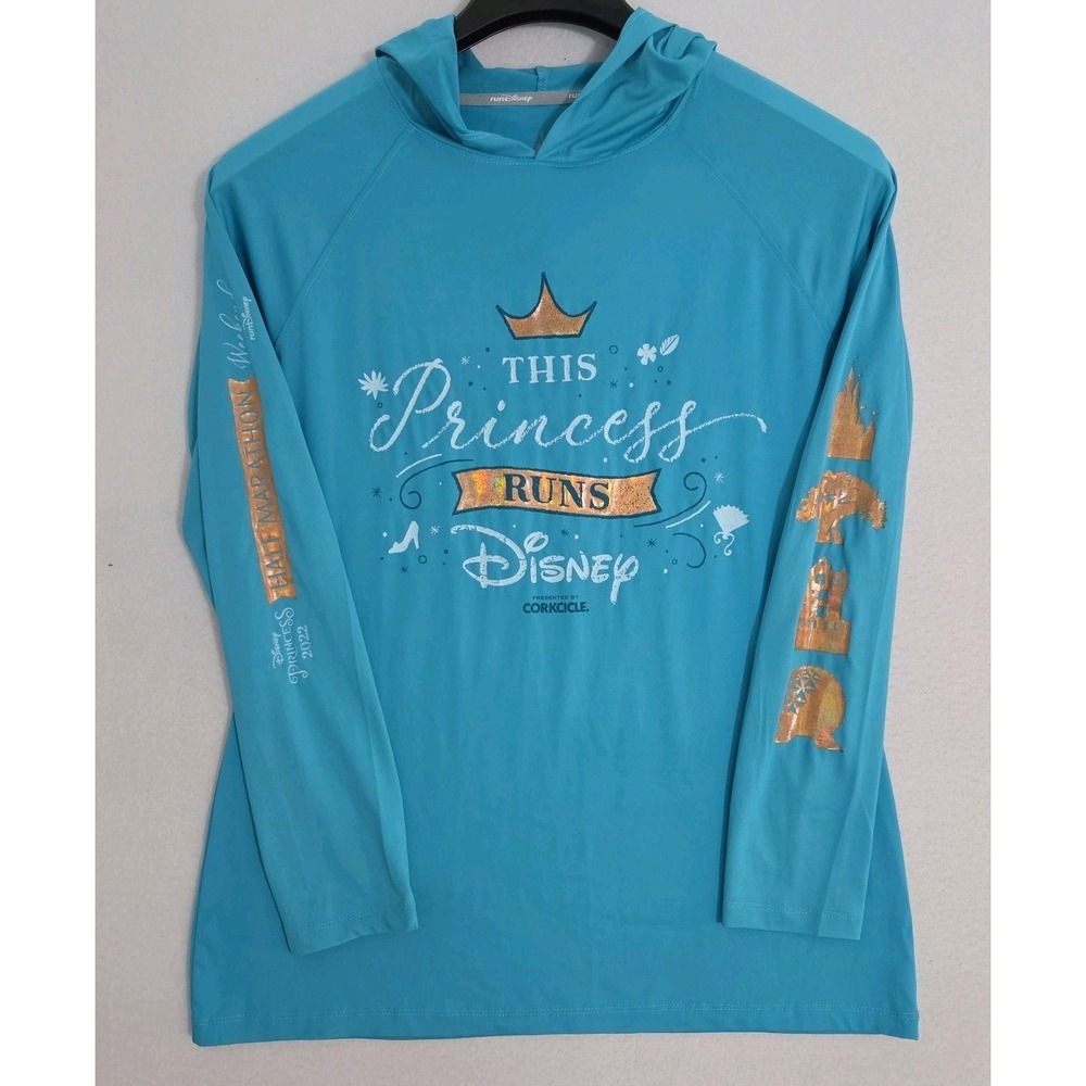 Run Disney 2022 Princess Half Marathon Long Sleeve Pullover Womens Aqua Blue M